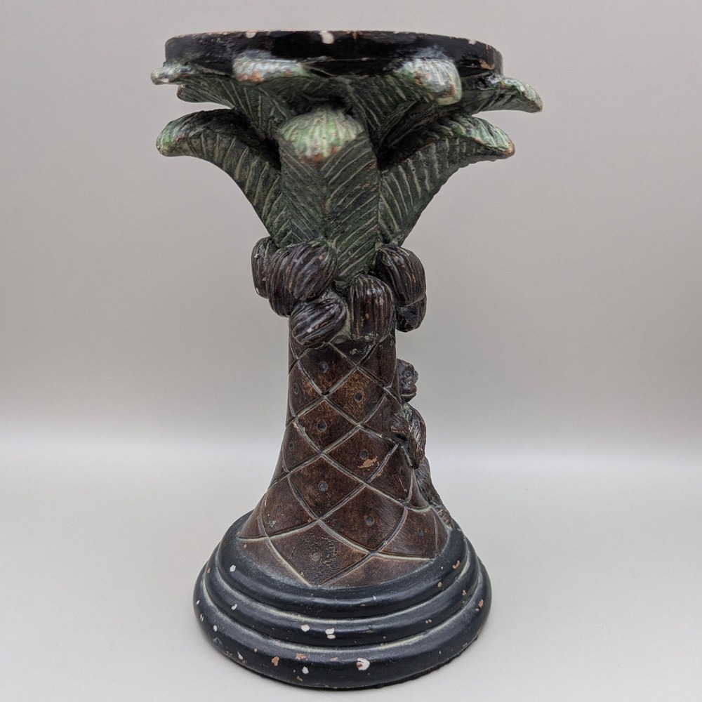 Vintage Style Monkey Palm Tree Coconuts Pillar Candle Stands Holders - Set of 2 - Picture 11 of 16